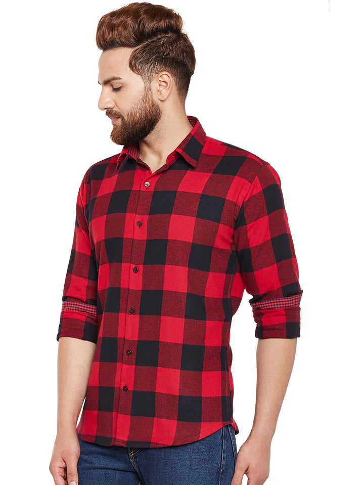 Men Red & Black Buffalo Checked Pure Cotton Slim Fit Casual Shirt