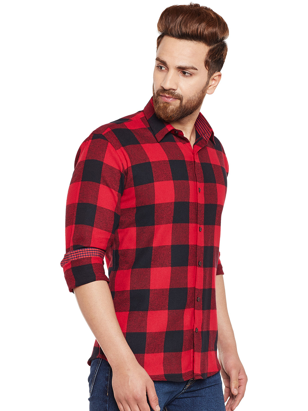 Men Red & Black Buffalo Checked Pure Cotton Slim Fit Casual Shirt