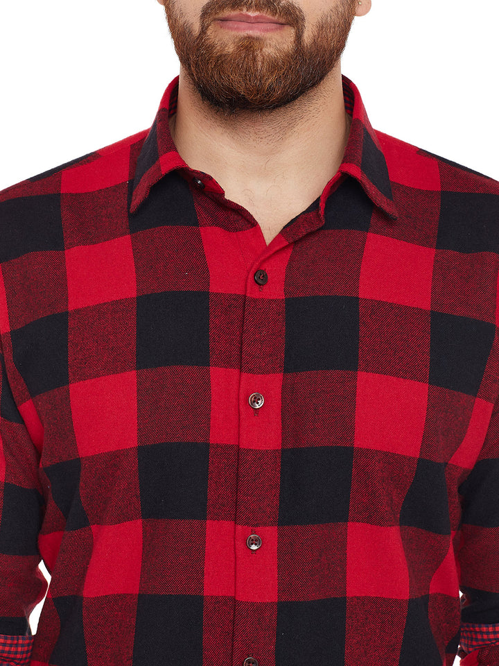 Men Red & Black Buffalo Checked Pure Cotton Slim Fit Casual Shirt