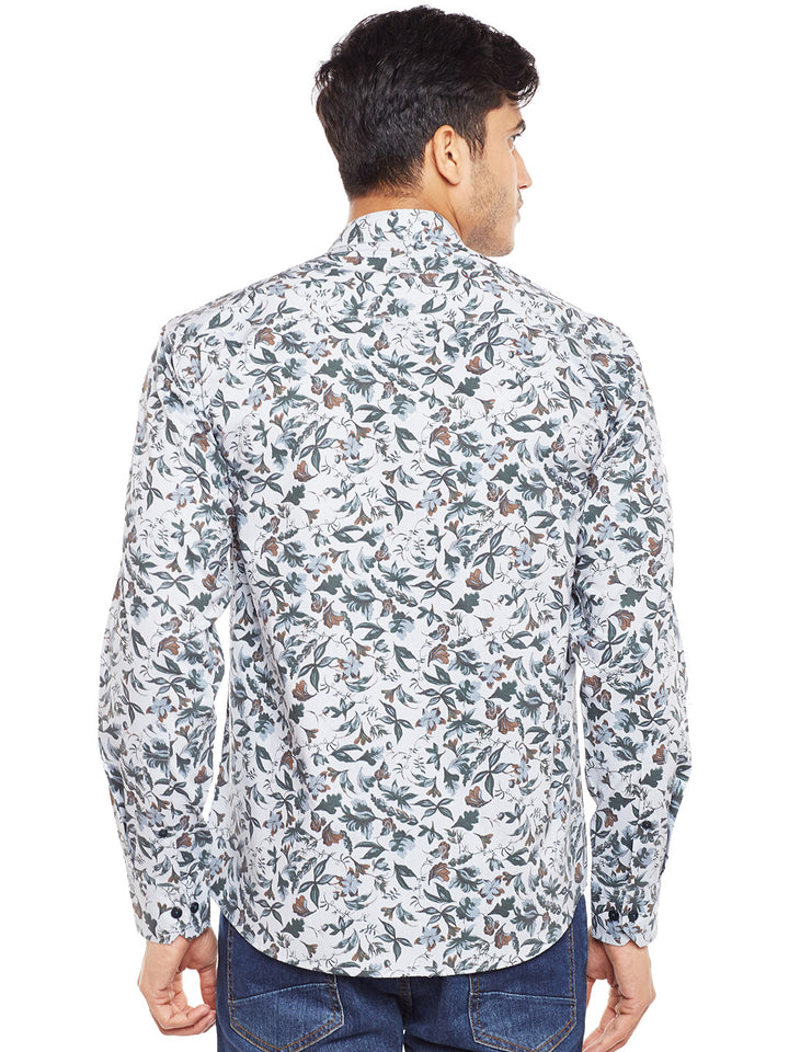 Men Grey Printed Pure Cotton Slim Fit Casual Shirt