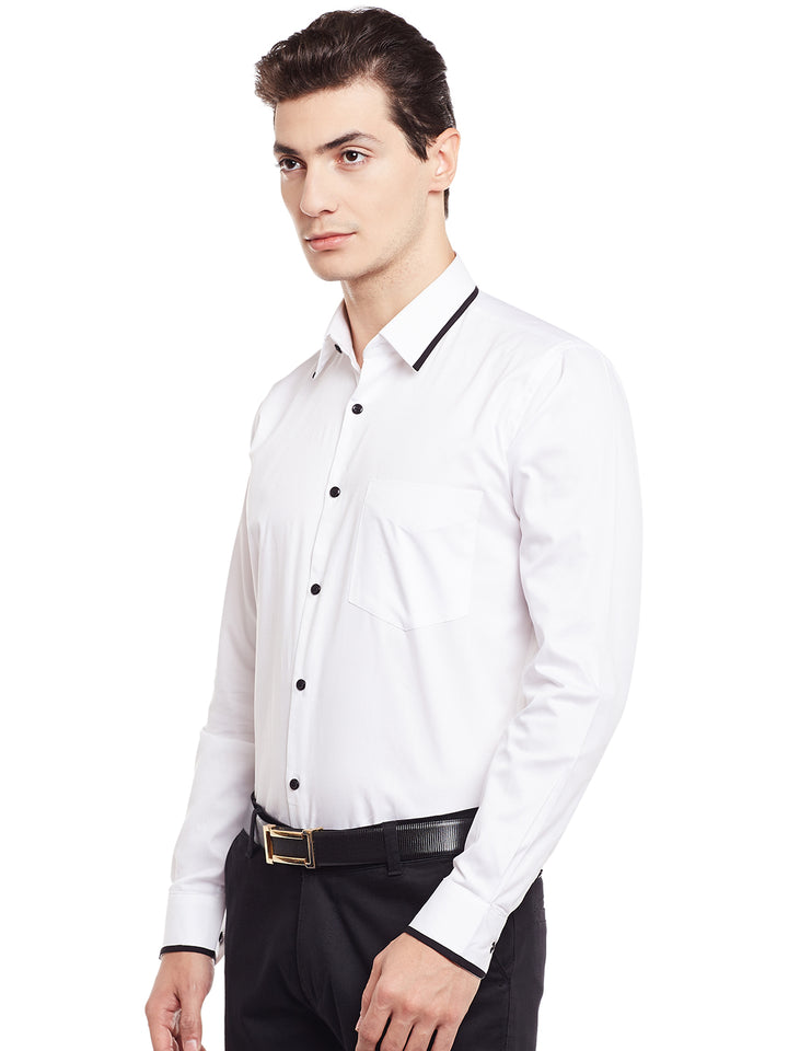 Men White Solid Pure Cotton Slim Fit Formal Shirt