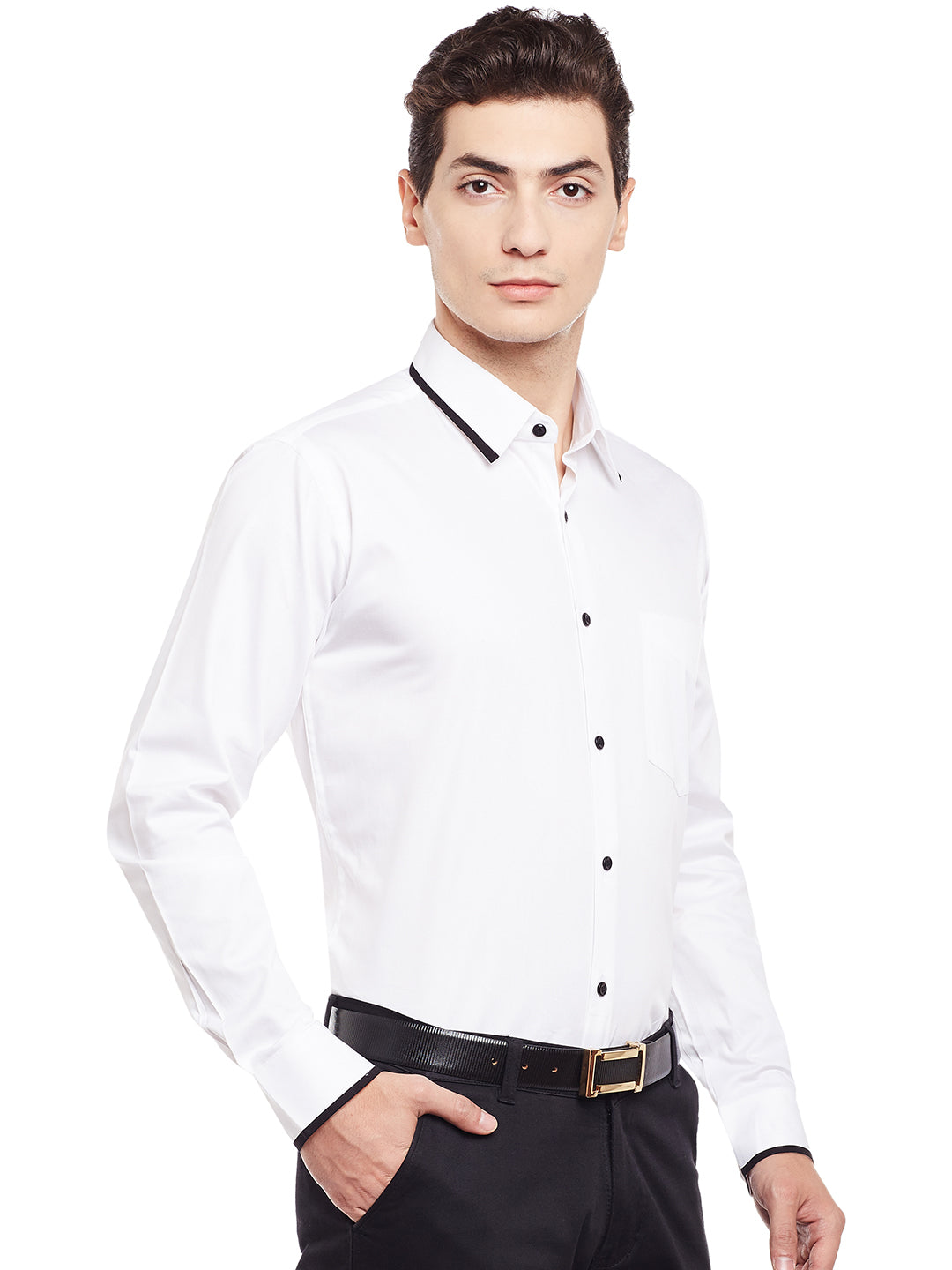 Men White Solid Pure Cotton Slim Fit Formal Shirt