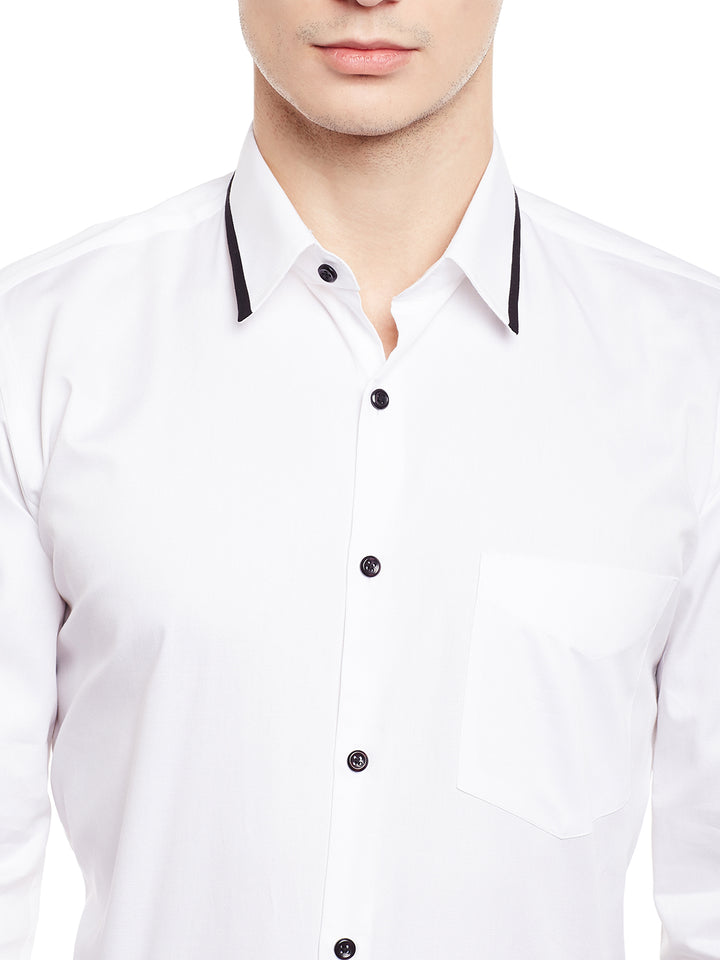 Men White Solid Pure Cotton Slim Fit Formal Shirt