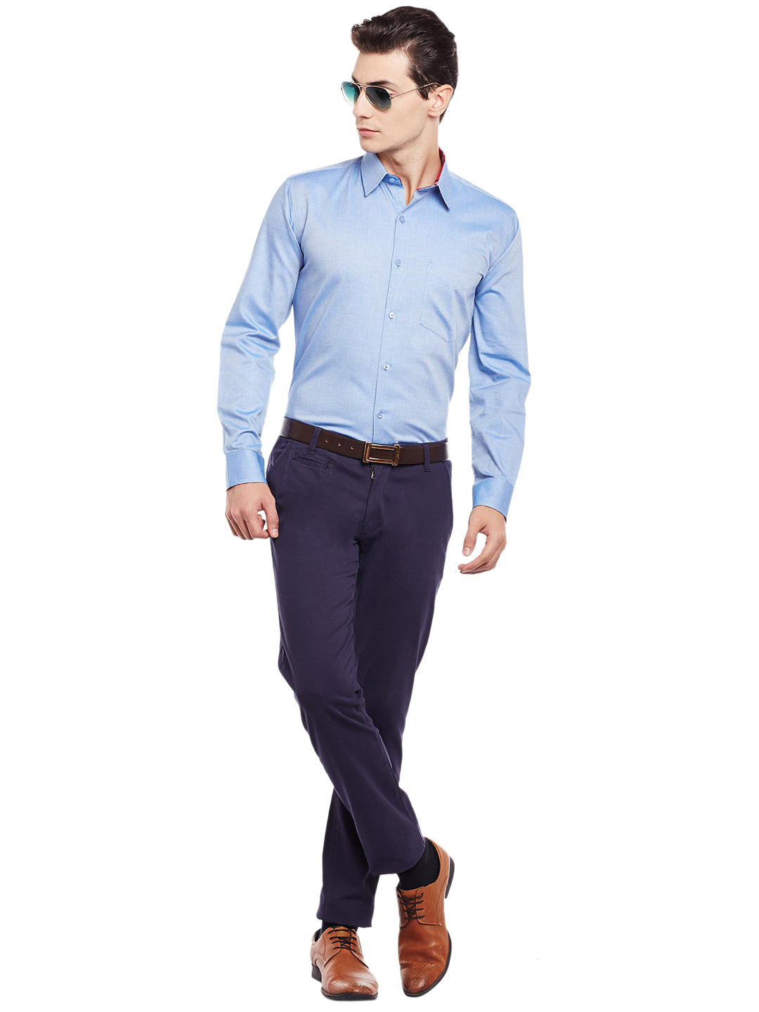 Men Blue Solid Pure Cotton Slim Fit Formal Shirt