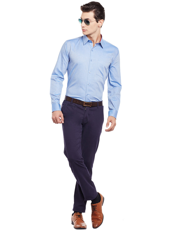 Men Blue Solid Pure Cotton Slim Fit Formal Shirt