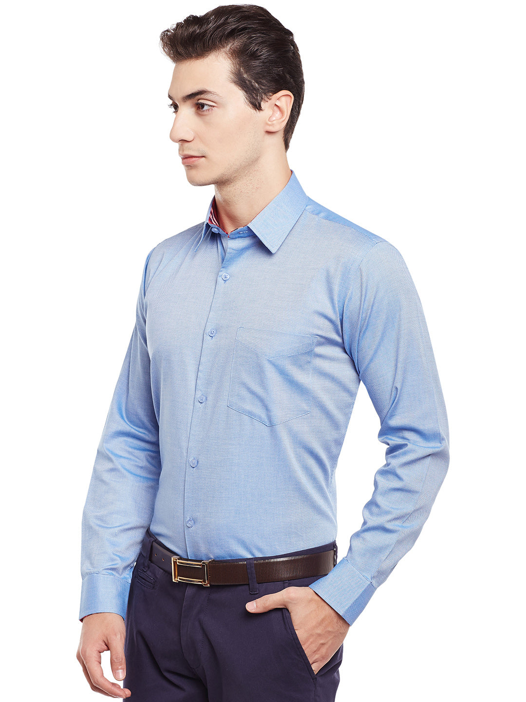 Men Blue Solid Pure Cotton Slim Fit Formal Shirt