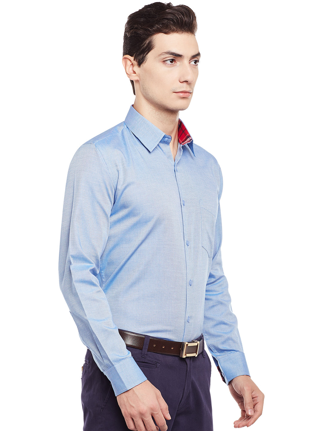 Men Blue Solid Pure Cotton Slim Fit Formal Shirt