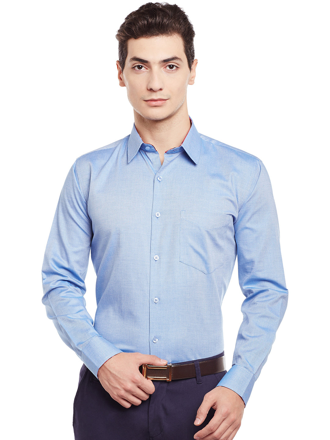 Men Blue Solid Pure Cotton Slim Fit Formal Shirt