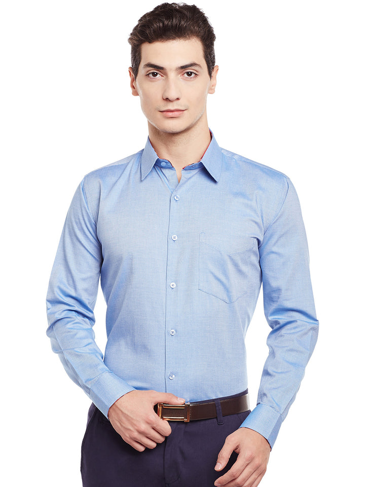 Men Blue Solid Pure Cotton Slim Fit Formal Shirt