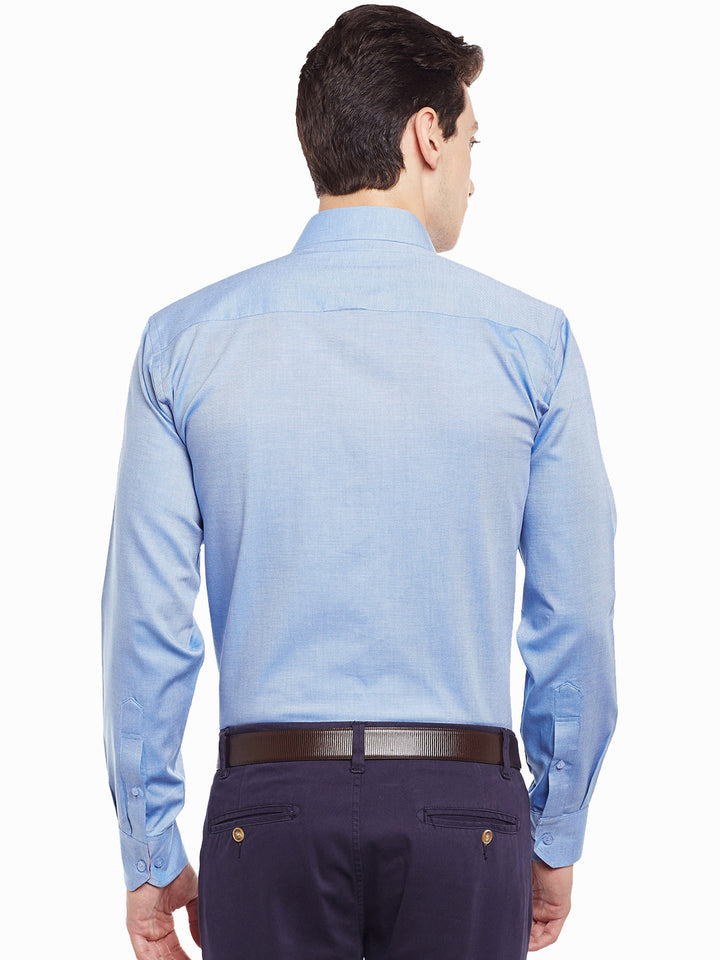 Men Blue Solid Pure Cotton Slim Fit Formal Shirt