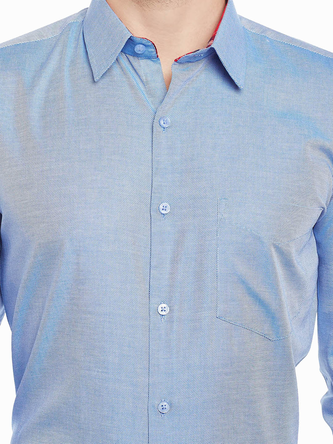 Men Blue Solid Pure Cotton Slim Fit Formal Shirt