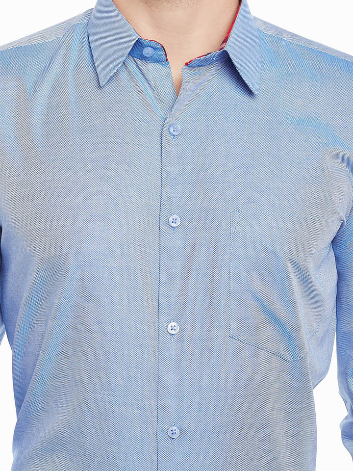 Men Blue Solid Pure Cotton Slim Fit Formal Shirt