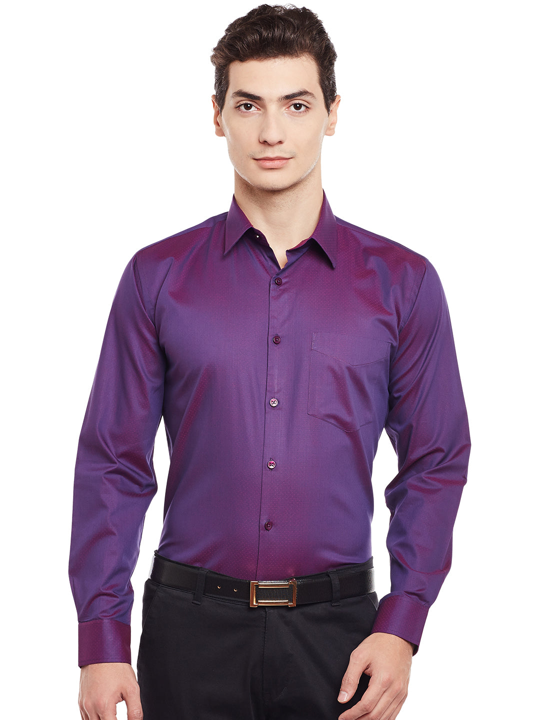 Men Wine Solid Pure Cotton Slim Fit Formal Shirt