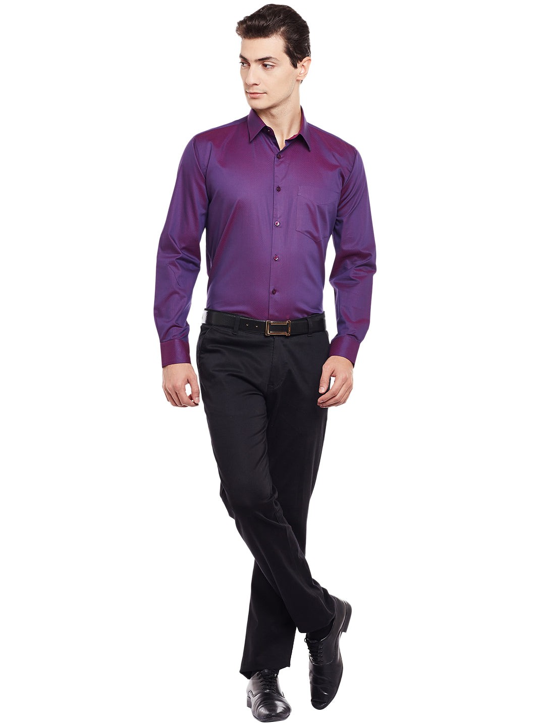 Men Wine Solid Pure Cotton Slim Fit Formal Shirt