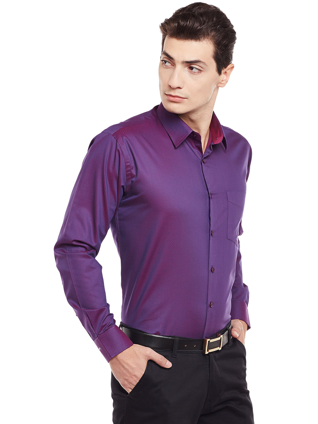 Men Wine Solid Pure Cotton Slim Fit Formal Shirt