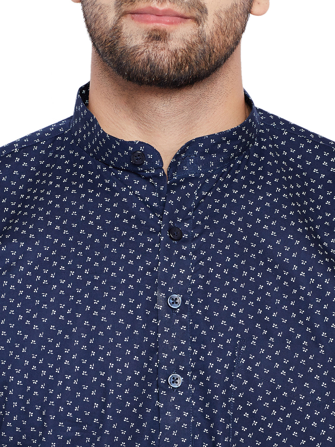 Men Navy Blue Printed Slim Fit Pure Cotton Formal Shirt