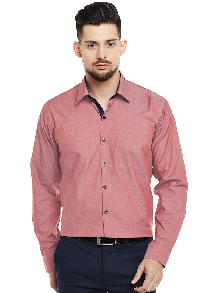 Men Coral Solid Slim Fit Formal Shirt