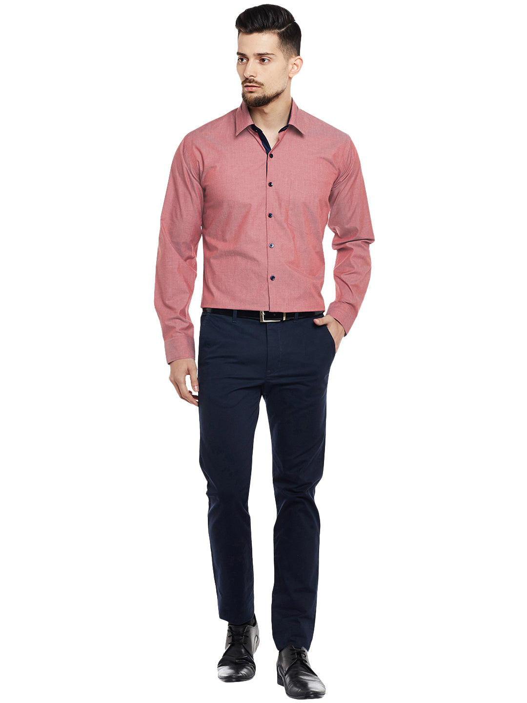 Men Coral Solid Slim Fit Formal Shirt