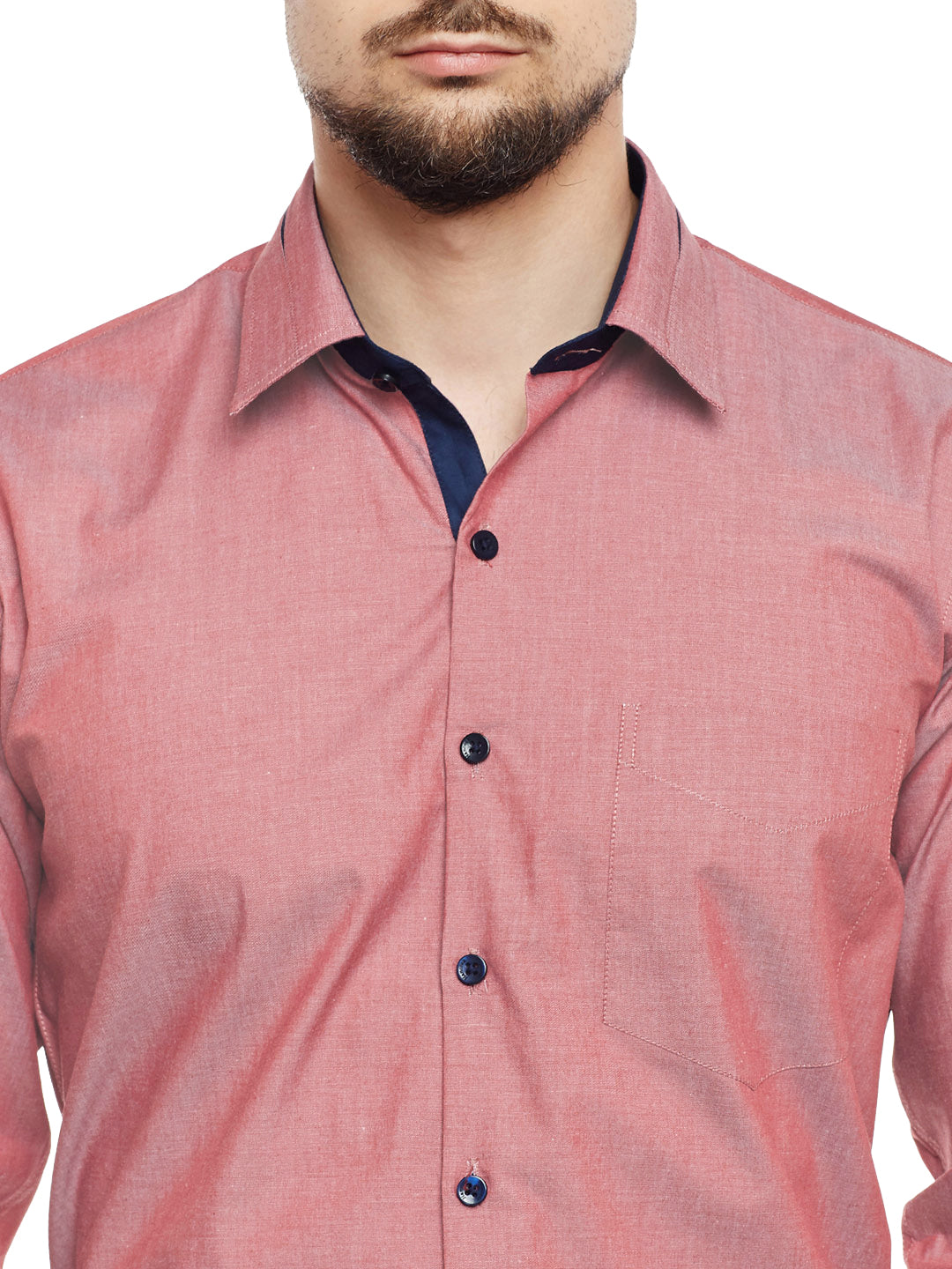 Men Coral Solid Slim Fit Formal Shirt
