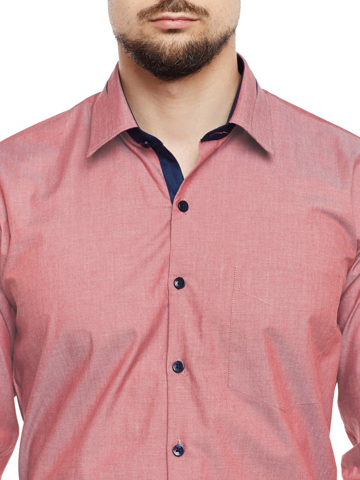 Men Coral Solid Slim Fit Formal Shirt
