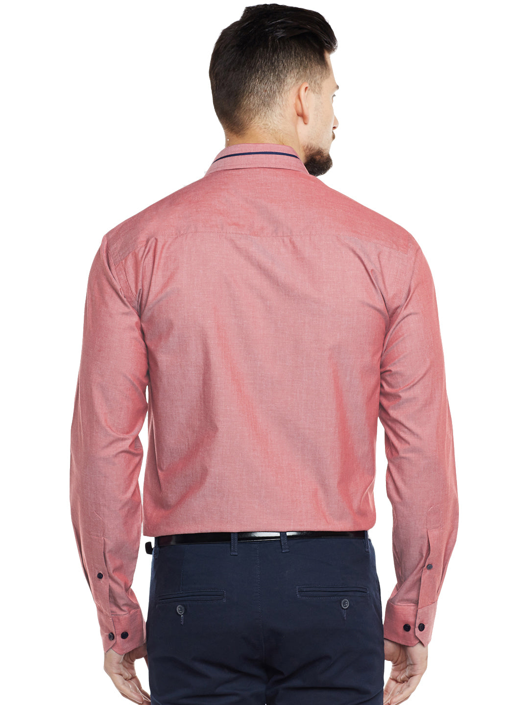 Men Coral Solid Slim Fit Formal Shirt