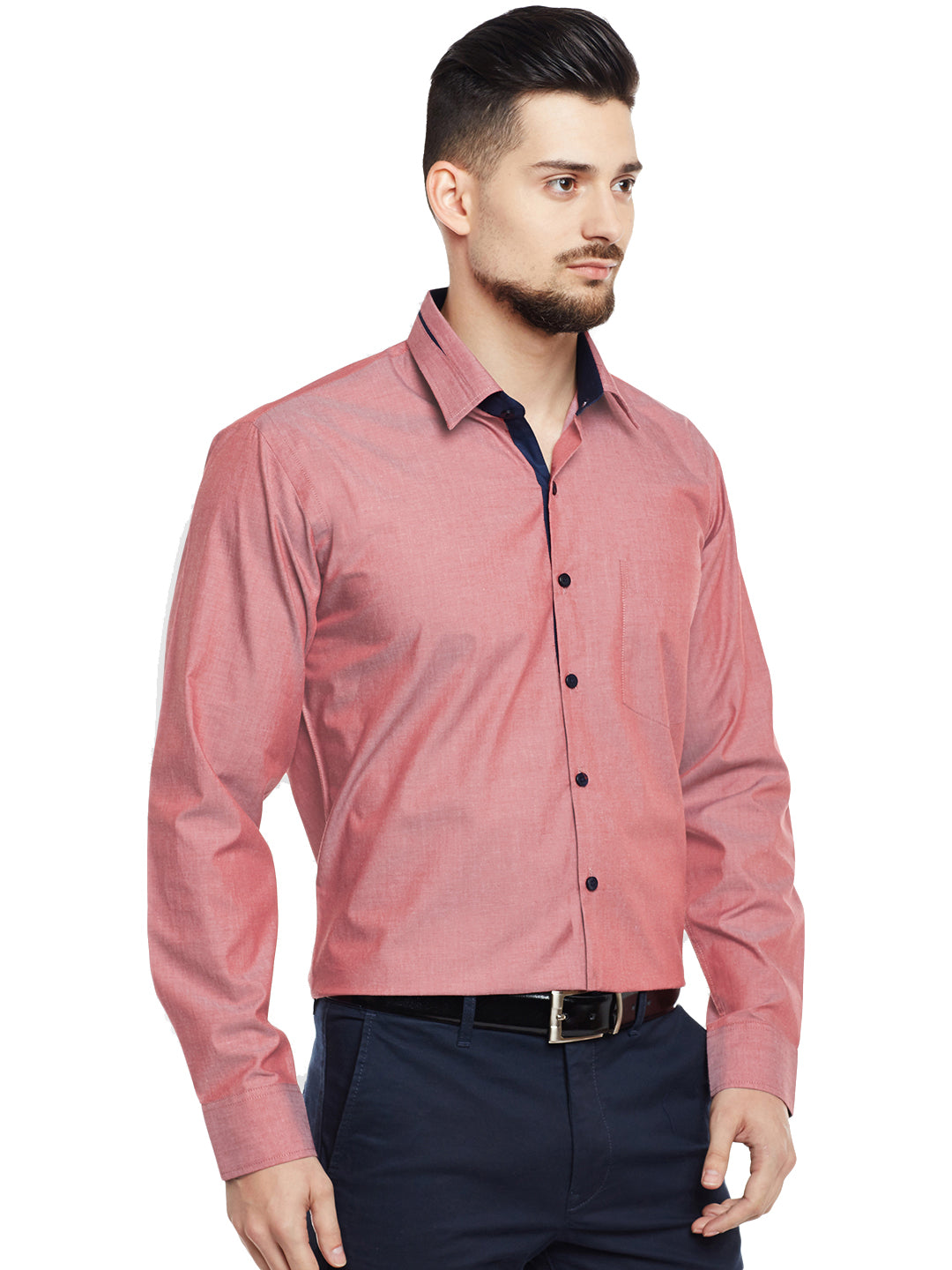 Men Coral Solid Slim Fit Formal Shirt