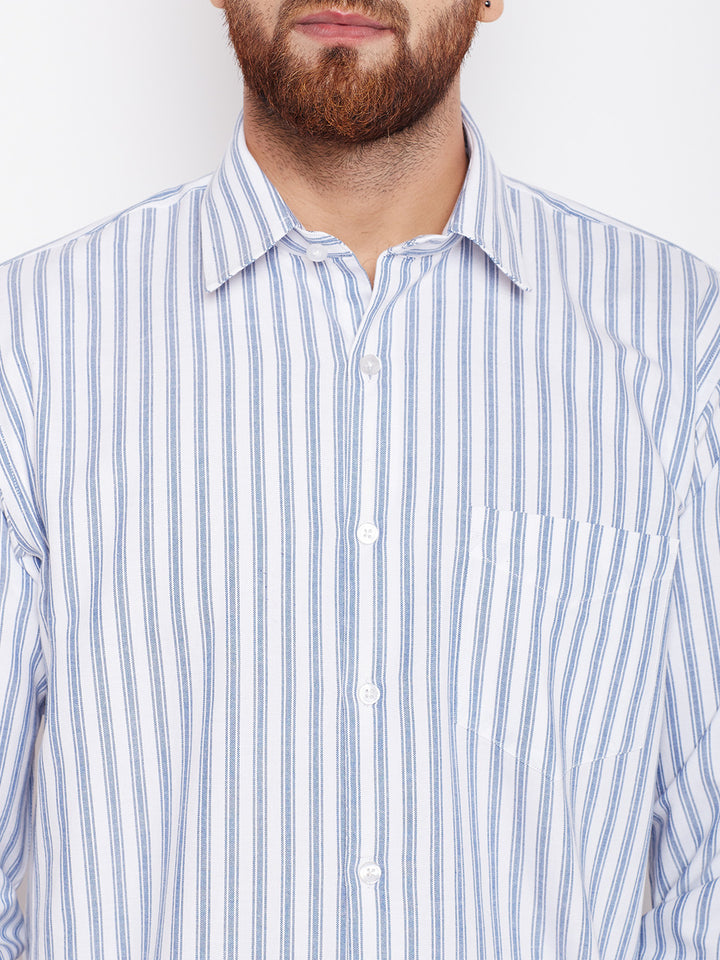 Men White Striped Pure Cotton Regular Fit Formal Shirt