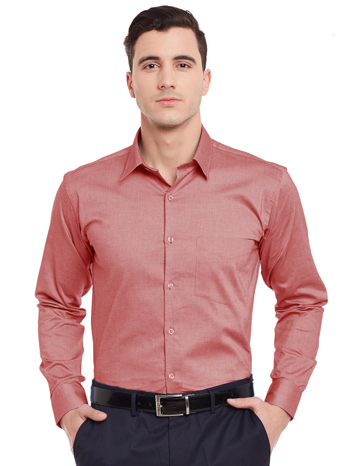 Men Red Solid Slim Fit Pure Cotton Formal Shirt