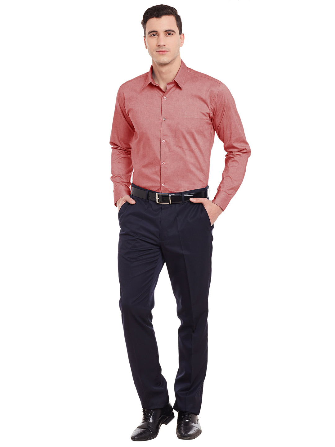 Men Red Solid Slim Fit Pure Cotton Formal Shirt