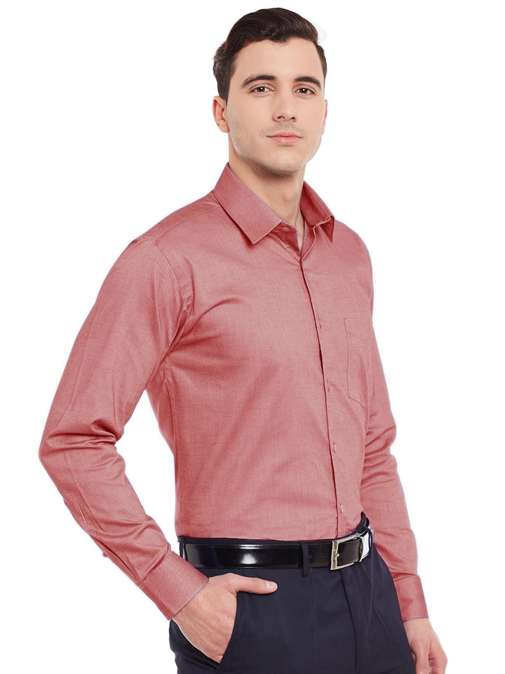 Men Red Solid Slim Fit Pure Cotton Formal Shirt