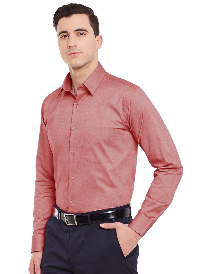 Men Red Solid Slim Fit Pure Cotton Formal Shirt