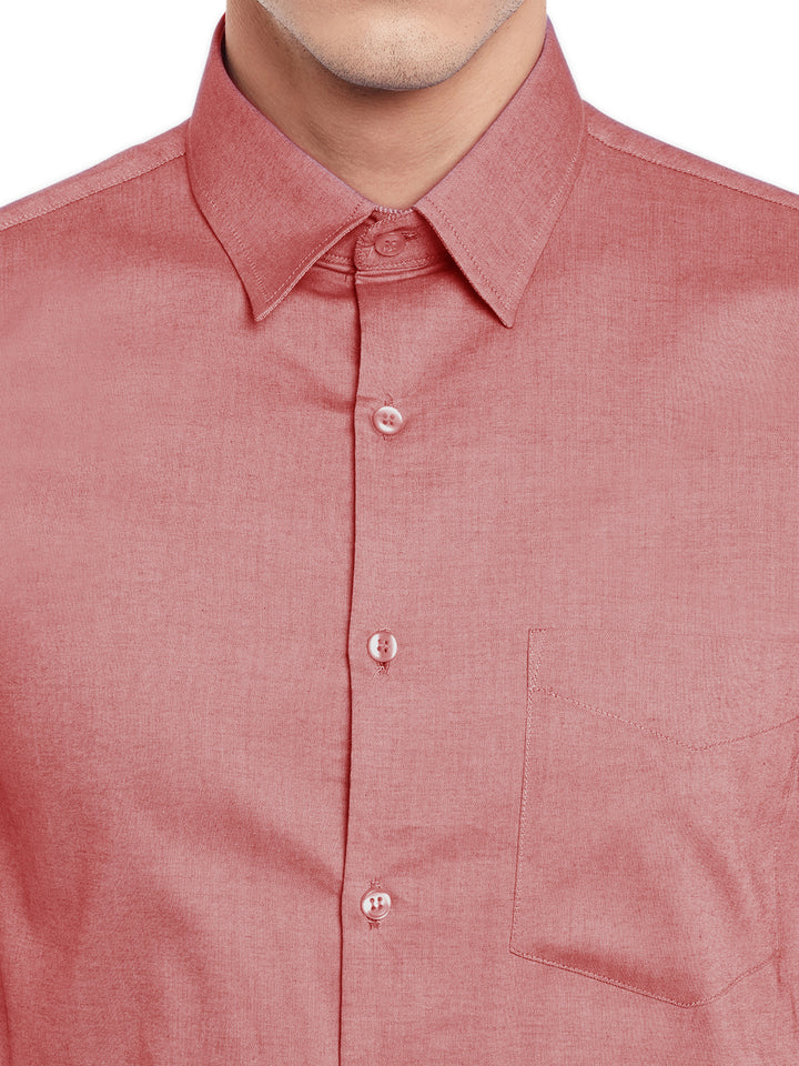 Men Red Solid Slim Fit Pure Cotton Formal Shirt