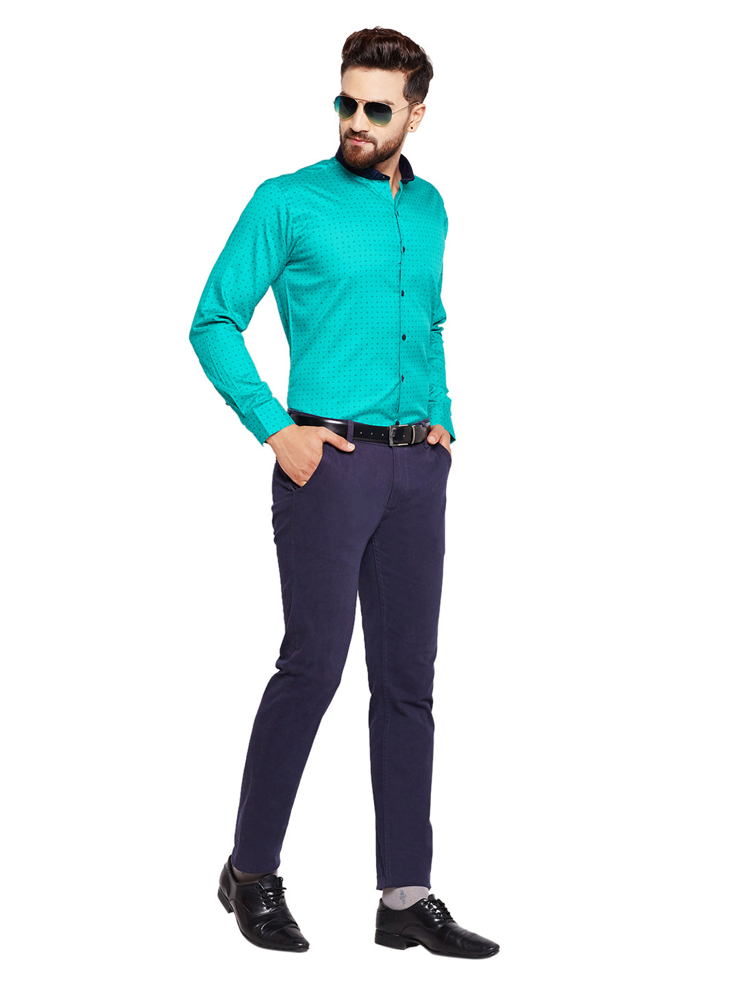 Men Green Printed Slim Fit Pure Cotton Formal Shirt