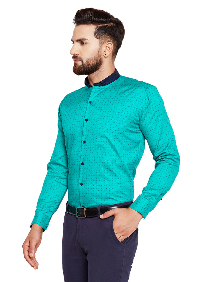 Men Green Printed Slim Fit Pure Cotton Formal Shirt