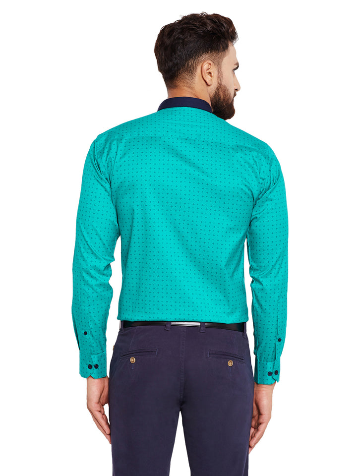 Men Green Printed Slim Fit Pure Cotton Formal Shirt