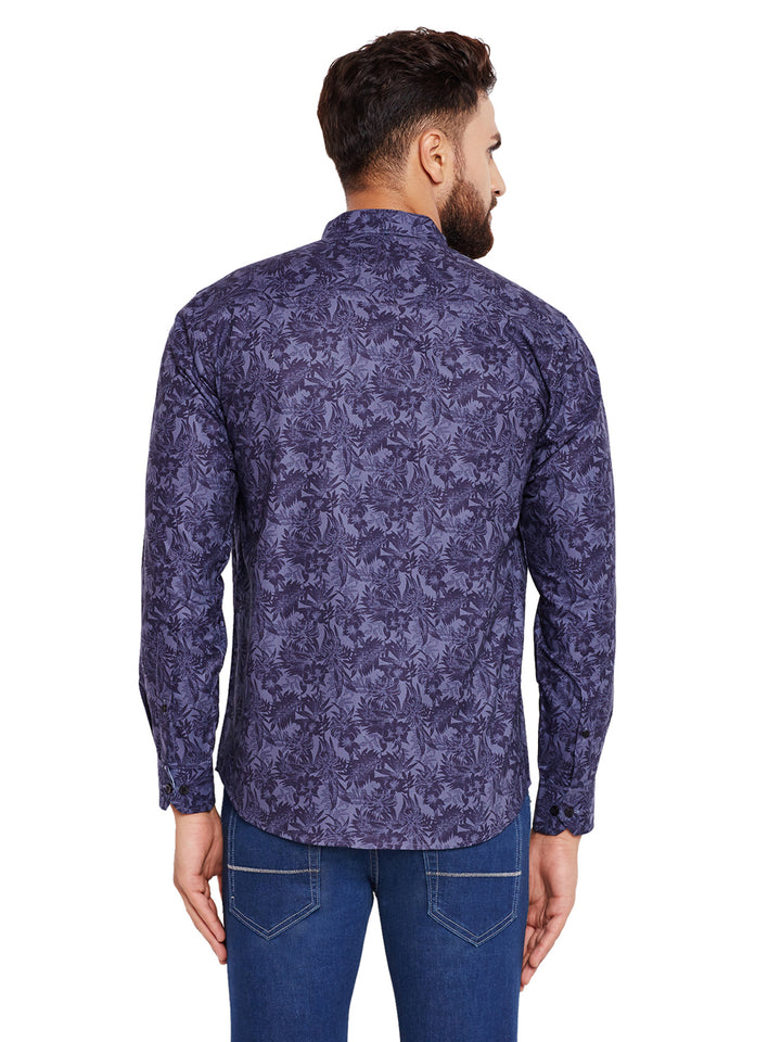 Men Navy Blue Floral Printed Slim Fit Pure Cotton Formal Shirt