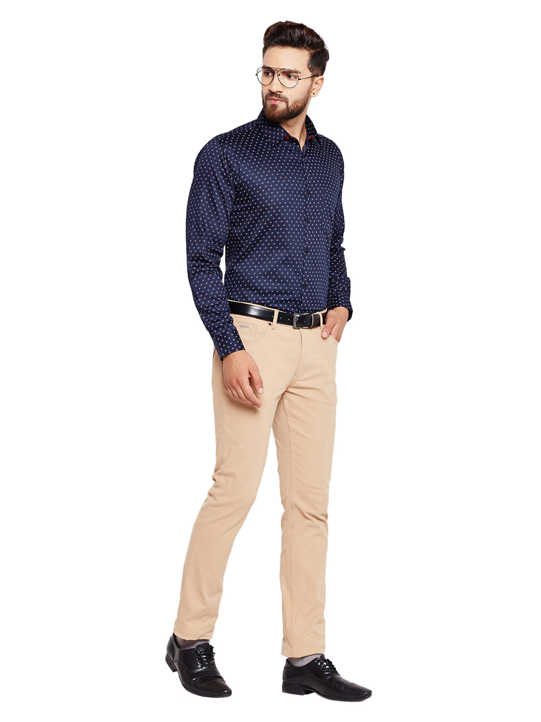 Men Navy Blue Printed Slim Fit Pure Cotton Formal Shirt
