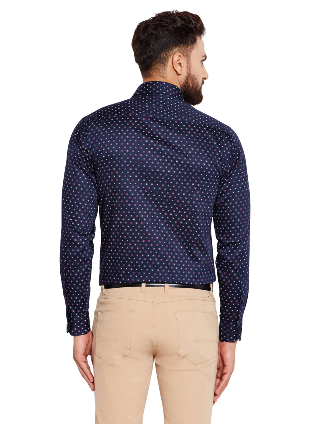 Men Navy Blue Printed Slim Fit Pure Cotton Formal Shirt