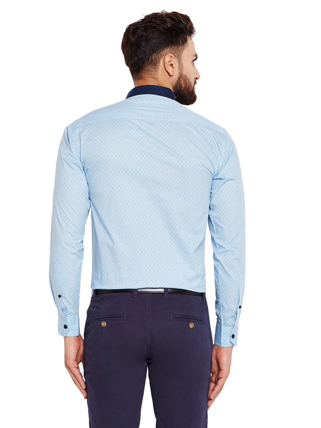 Men Sky Blue Printed Slim Fit Pure Cotton Formal Shirt