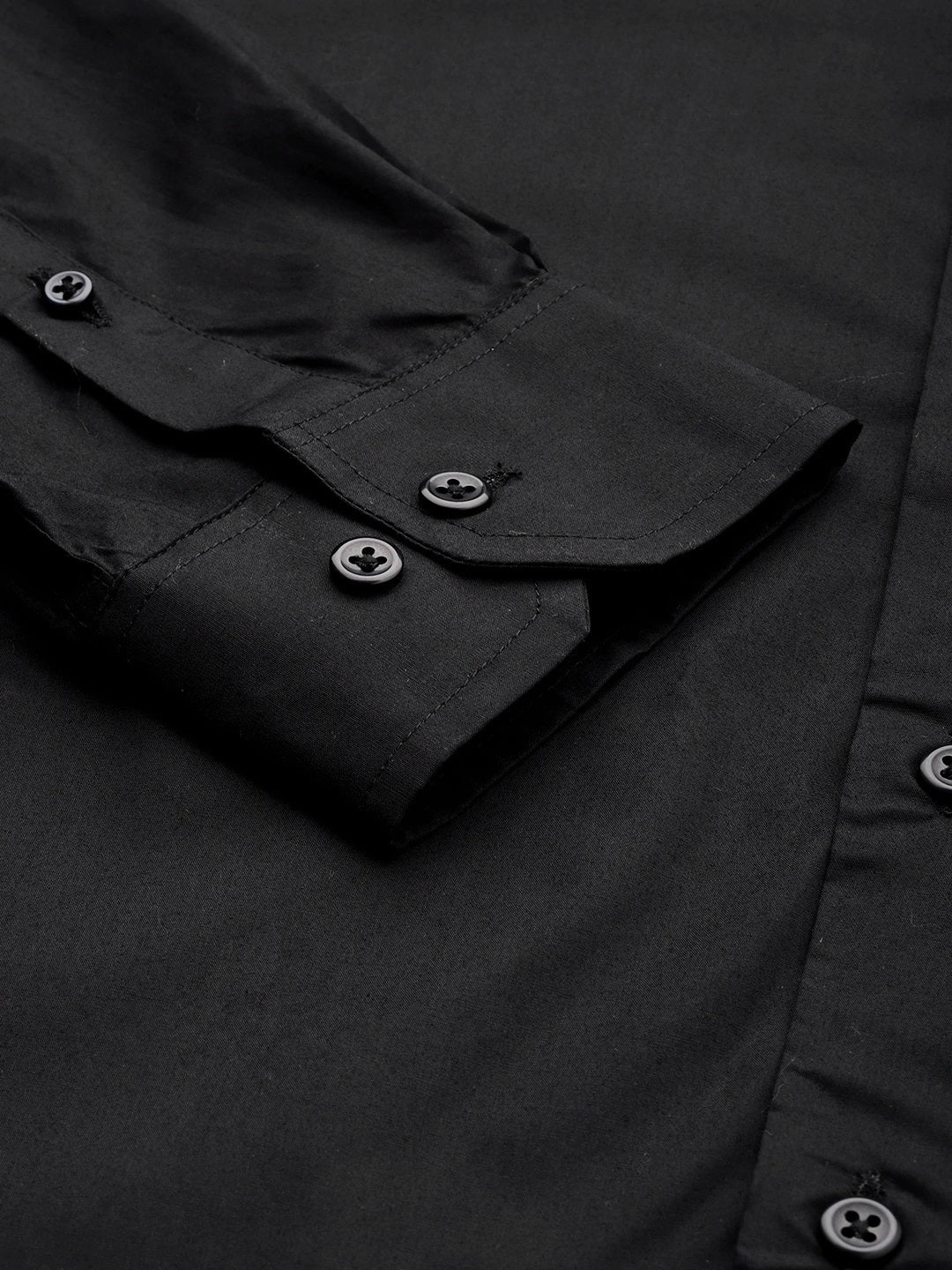 Men Black Pure Cotton Solid Button Down Collar Slim Fit  Formal Shirt