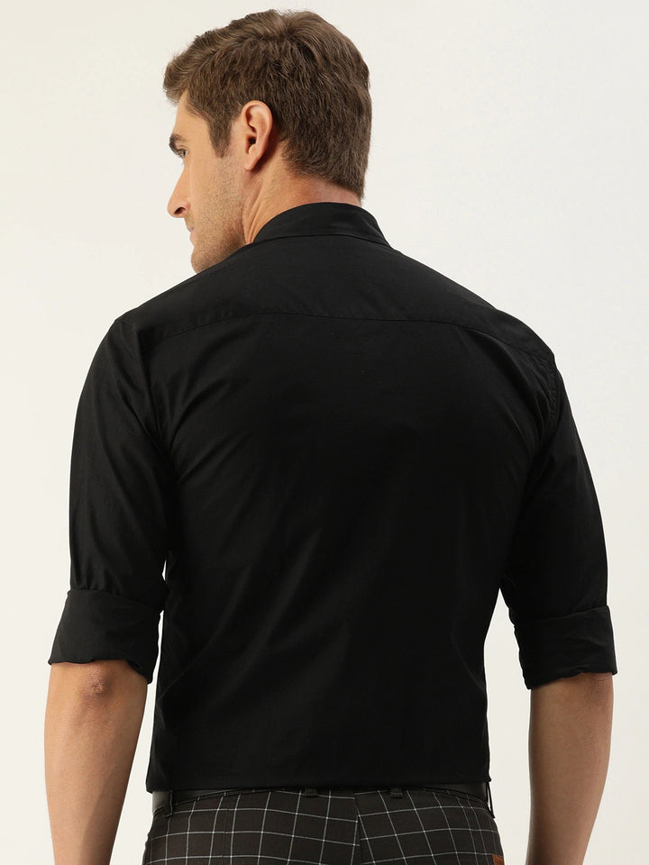 Men Black Pure Cotton Solid Button Down Collar Slim Fit  Formal Shirt