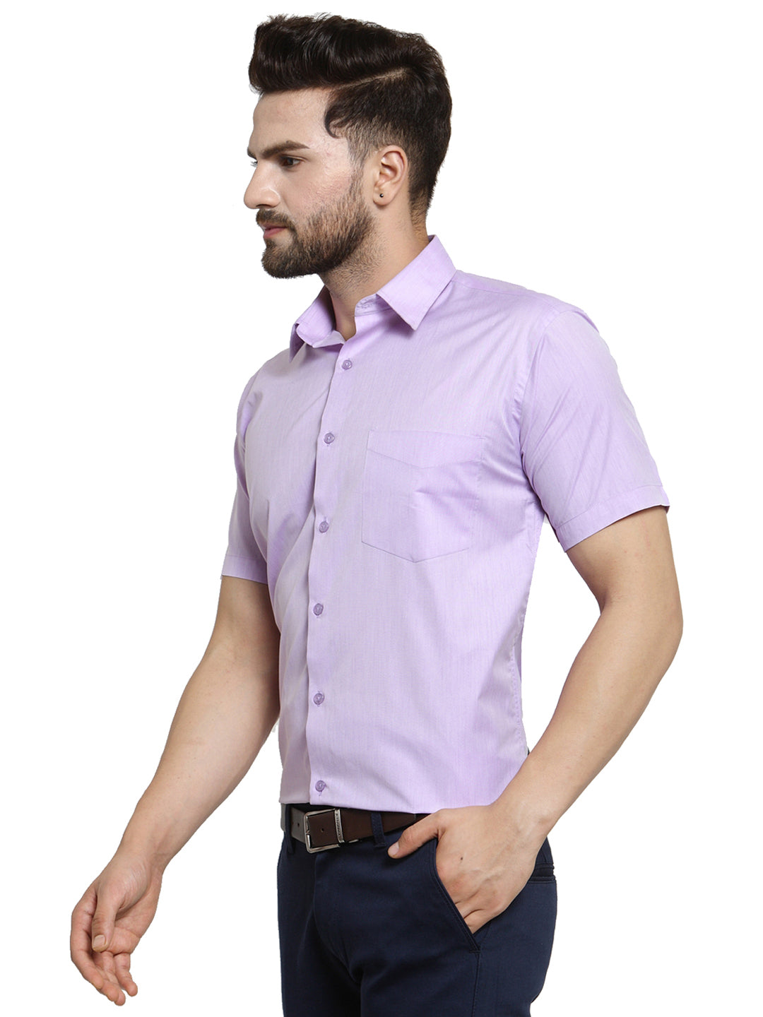 Men Purple Solid Slim Fit Cotton Rich Formal Shirt