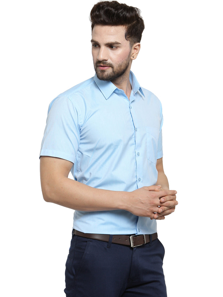 Men Sky Blue Solid Slim Fit Cotton Rich Formal Shirt