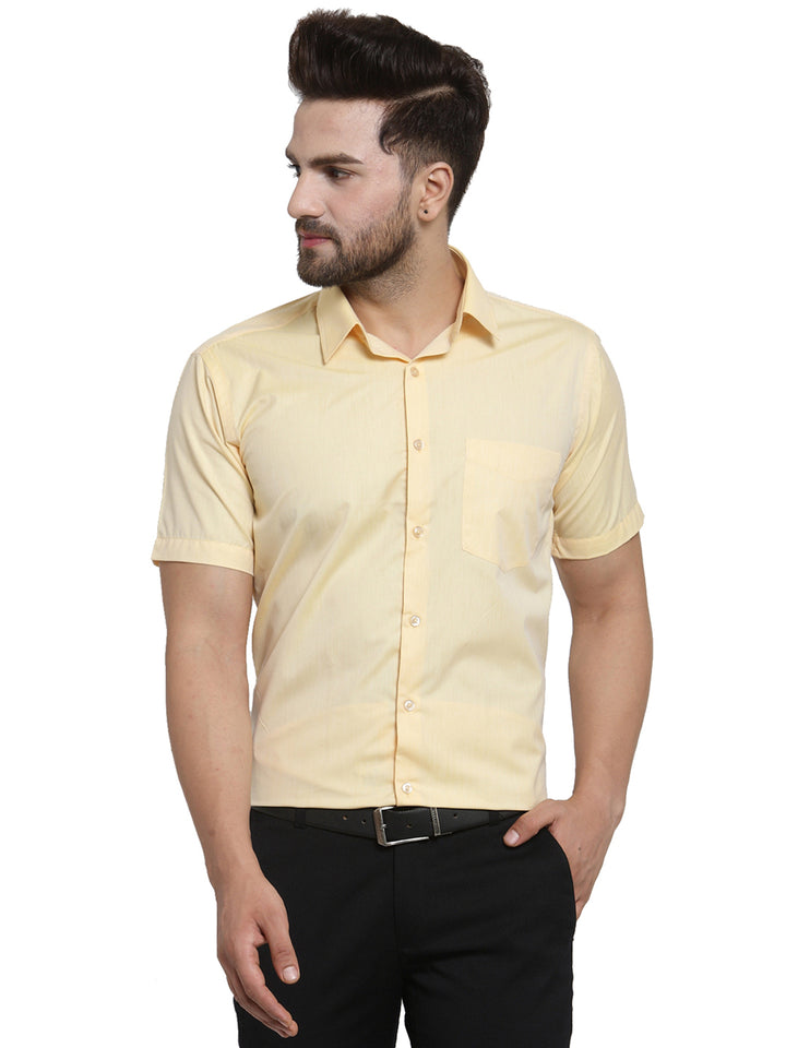 Men  Yellow Solid Slim Fit Cotton Rich Formal Shirt