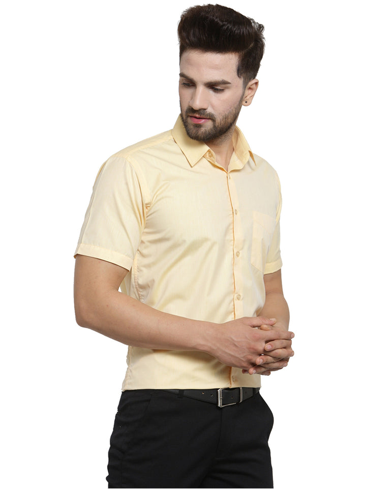 Men  Yellow Solid Slim Fit Cotton Rich Formal Shirt