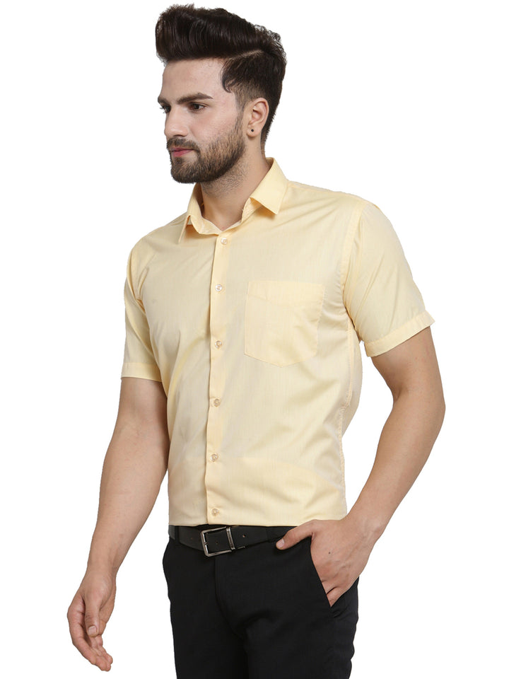 Men  Yellow Solid Slim Fit Cotton Rich Formal Shirt