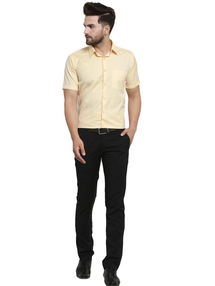 Men  Yellow Solid Slim Fit Cotton Rich Formal Shirt