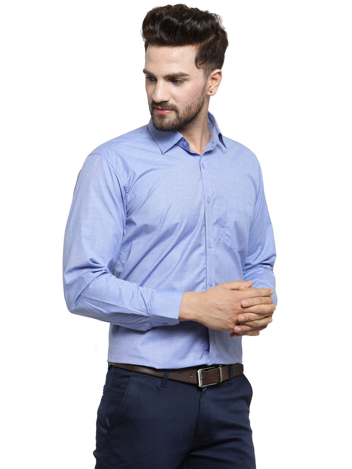 Men Blue Solid Slim Fit Pure Cotton Formal Shirt