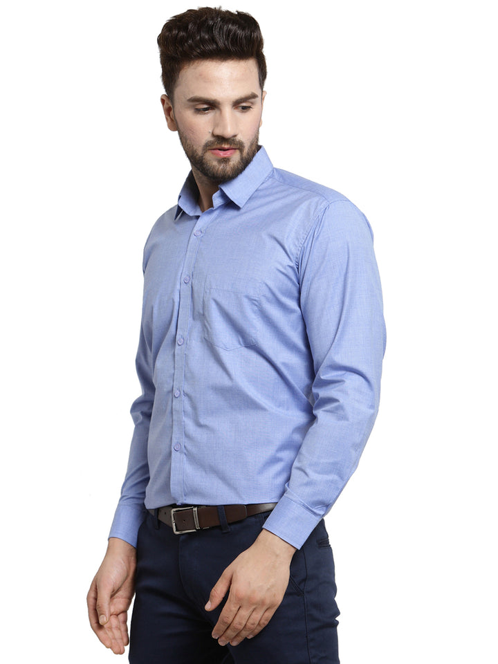 Men Blue Solid Slim Fit Pure Cotton Formal Shirt