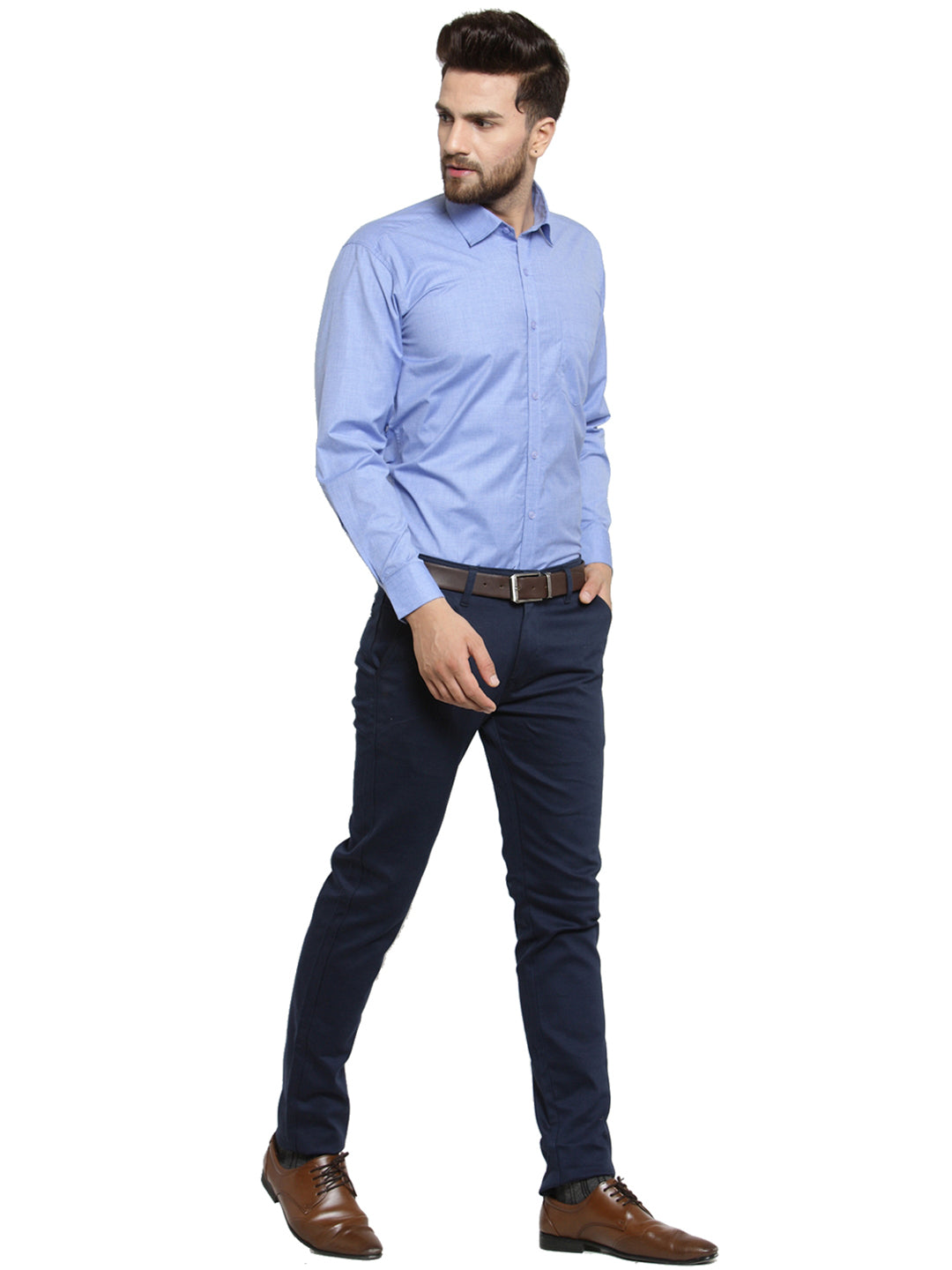 Men Blue Solid Slim Fit Pure Cotton Formal Shirt